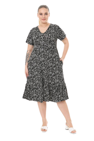MELSAY Rochie neagră cu model crocant pentru femei, cu decolteu în V, cu mâne...