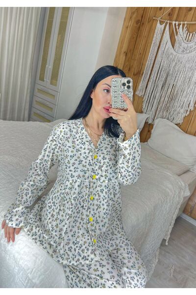 Pijamapartisi Çiçek Desenli Rahat Geniş Kalıp Hamile Lohusa Pijama Takımı ( Geniş Kalıptır )