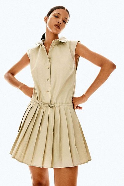 H&M Pleated-skirt shoulder-pad dress