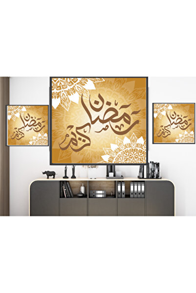Hiras Dizayn Ramadan Karem Background Calligraphy Line Art Set of 3 Posters Islamic Painting Ramadan Banner A3+A4+A5