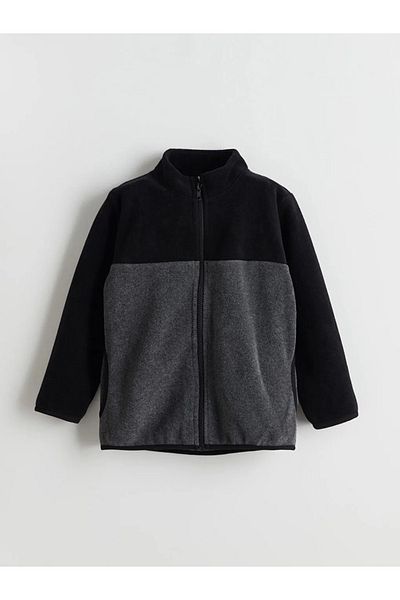 LC Waikiki Lcw Kids Anthracite Stand Collar Fleece Boy's Cardigan