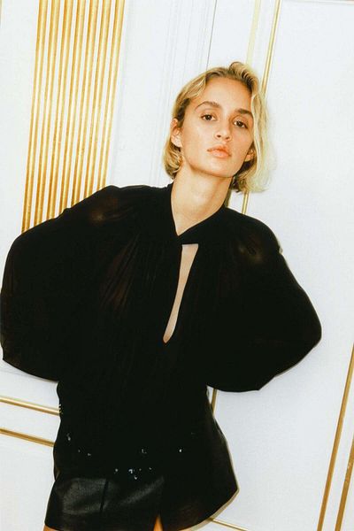 H&M Sequined tie-neck chiffon blouse