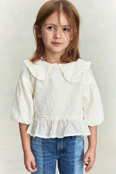 H&M Puff-sleeve seersucker blouse
