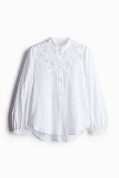 H&M Linen-blend broderie anglaise blouse