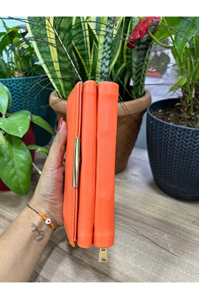 ESNEVA Помаранчевий колір Золоте закриття Детальний замок-блискавка Багатосекційний жіночий гаманець Аксесуари