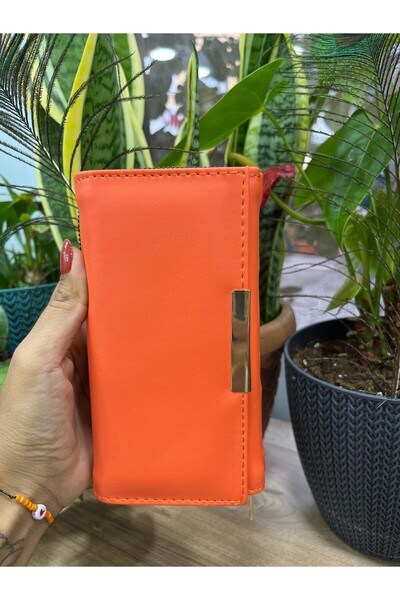 ESNEVA Помаранчевий колір Золоте закриття Детальний замок-блискавка Багатосекційний жіночий гаманець Аксесуари