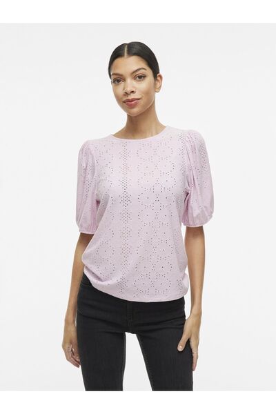 VILA Oberteil mit kurzen Ärmeln Rundhals