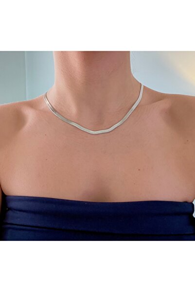 Sasa Steel Jewelry Çelik İtalyan Kalın Kısa Ezme Zincir Kolye Gümüş
