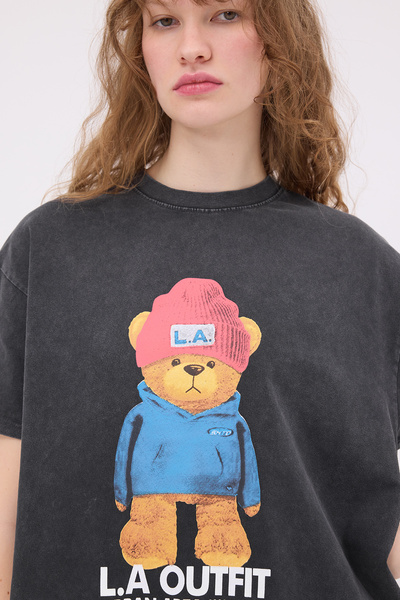 Addax Tricou cu imprimeu ursuleț cu guler rotund P10386