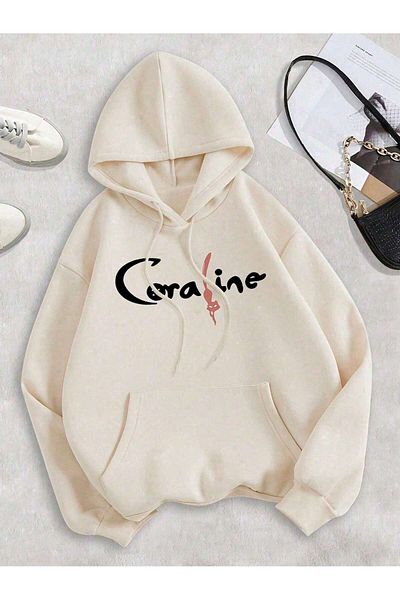 MODARİCH Coraline Winter Sweatshirt - Beige Printed Oversize Raster Hooded