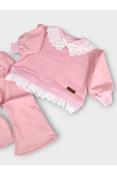 Hobidik Girl's Pink Combed Cotton Scallop Detail Bottom Top Set