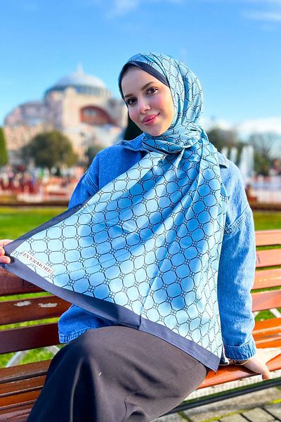 EVERMORE Şal albastru proaspăt - model trifoi