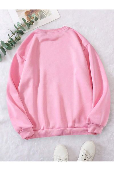MODARİCH True Love Coffee - Winter Pink Printed Oversize Crew Neck Sweatshirt