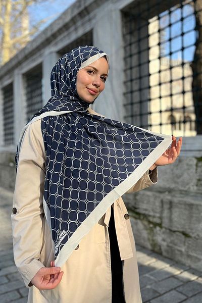 EVERMORE Fresh Shawl - Τριφύλλι Μοτίβο - Em060-06 - Navy Blue