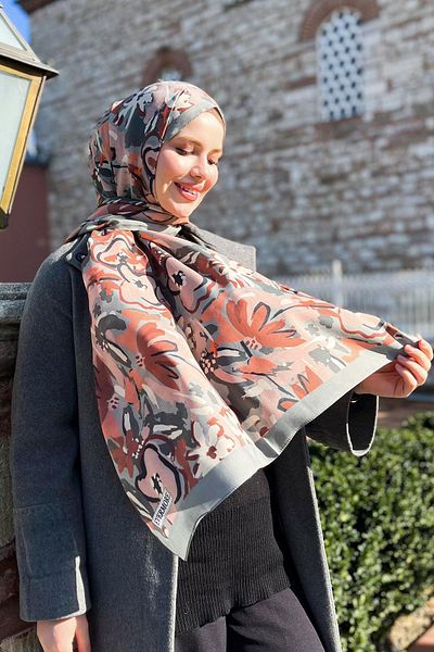 EVERMORE Σάλι Elegance - Violeta Patterned - EM004-11 - Γκρι και Μπορντό