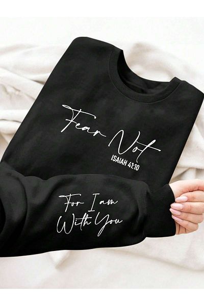 MODARİCH Fear Note Sleeve Detail Winter Sweatshirt - Black Printed Oversize Raised Crew Neck