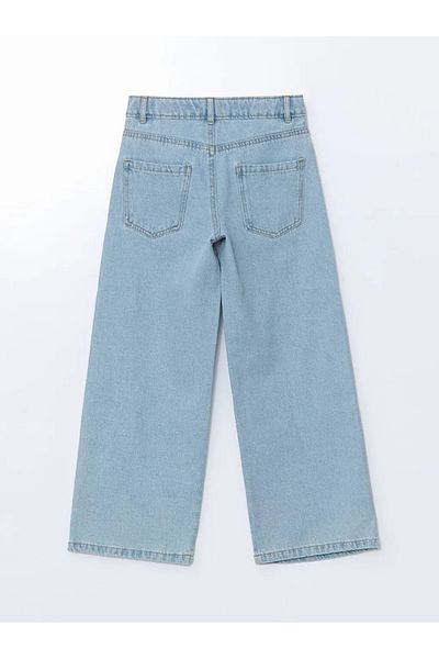 LC Waikiki Pantaloni pentru fete LCW Kids Indigo cu talie elastică reglabilă cu broderie de flori