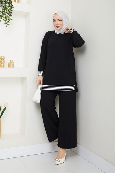 ECK MODA Women's Black Linen Fabric Bottom and Top Set