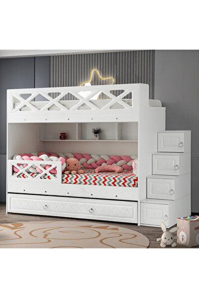 CSM MODULER MOBİLYA Mars Yavrulu Ranza Beyaz Çelik Destekli Mdf Membran Kaplama %100 MDF