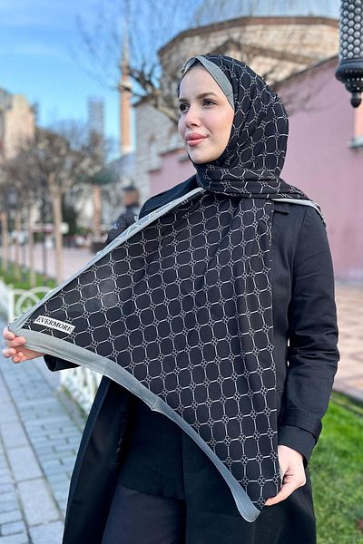 EVERMORE Fresh Şal - Yonca Desen - Em060-23 - Μαύρο, Γκρι