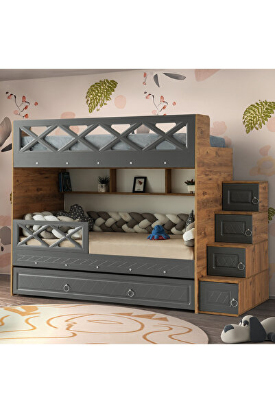 CSM MODULER MOBİLYA Mars Yavrulu Ranza Antrasit&ahşap Çelik Destekli Membran ...