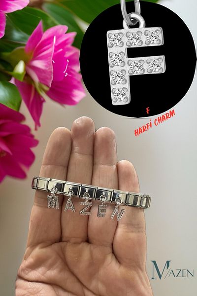 MAZEN 1 Piece Lettered Italian Bracelet Charm with Zircon Stone