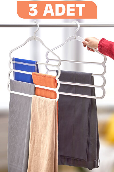 Fesya Home 3 Adet 4 Katlı Pantolon ve Şal Askısı Dolap İçi Eşarp Askısı Çoklu Askılık