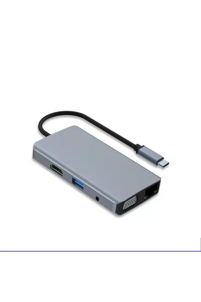 Techmaster Type-c 9in1 4k Hdmi Vga Rj45 Micro Sd Tf 3.5mm 2xusb Şarj Çevirici...