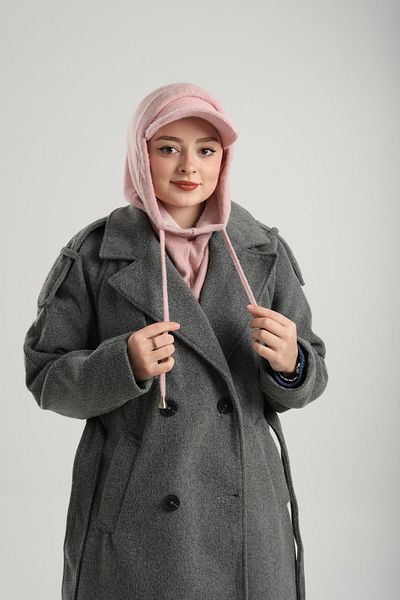 HÜRREM BONE Powder Lace up Plush Loose Cap Balaklava Neck Collar Beanie Jacquard Plain 2332_06