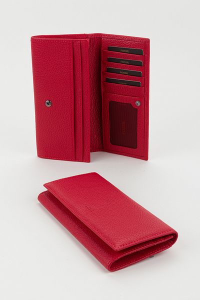 Fossil Boxed Genuine Leather Red Large Size Women's Hand Portfolio Card Holder Wallet