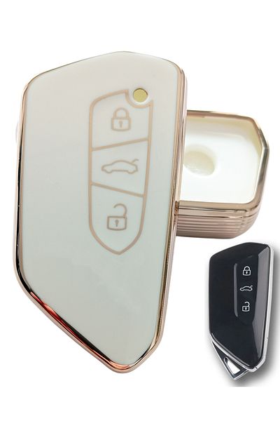 Kasey White Gold Control Keychain Compatible with Volkswagen Golf 8 Seat Cupra - Skoda Octavia