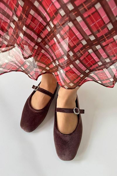 STRASWANS Berny Velvet Women's Ballerinas - Brown Color with Belt Detail