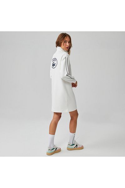 Lacoste White Printed Long Sleeve Zippered Women's Dress - Loose Fit