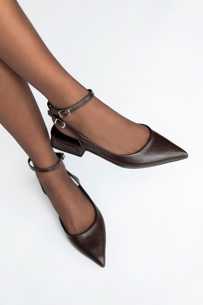 STRASWANS Edel Brown Color Wrinkled Leather Women's Heeled Shoes
