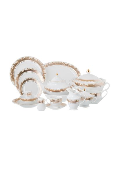 HIC 100-Piece Gold-Plated Porcelain Dinner Set - Serves 12