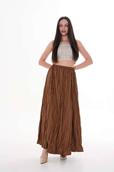 Amorti Women's Brown Pleated Moving Skirt - No Ironing and Dirt (100 Cm, 36-48 Sizes)
