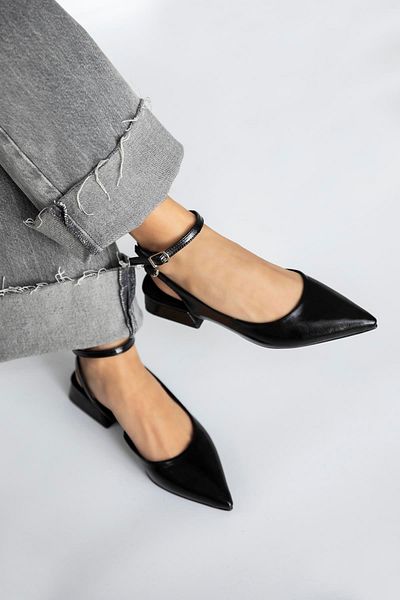STRASWANS Edel Women's Heeled Crinkle Leather Shoes Black