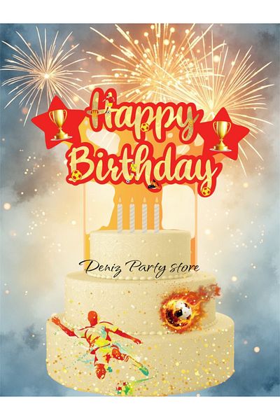 Deniz Party Store Yellow Red Happy Birthday Cake Column Design