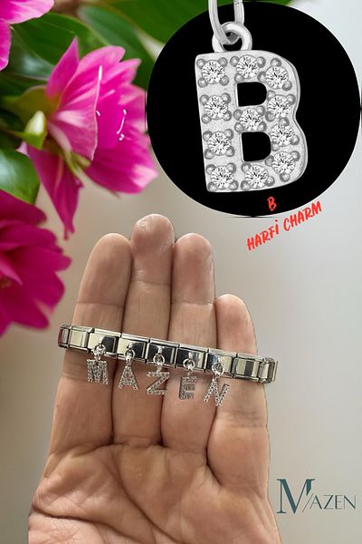MAZEN 1 Piece B Letter Hanging Italian Bracelet Charm with Zircon Stone