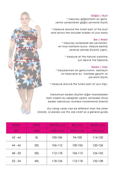Mooi XXL Rochie midi de damă, albastru, maro, cu model de flori