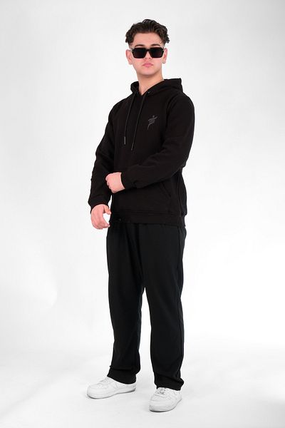 MODA 3 Thread Hooded Black Sweatshirt with Fleece Inside