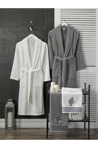Denia Home Textile طقم رداء حمام عائلي مكون من 8 قطع مصنوع من القطن بنسبة 100% |   طقم روب حمام |   مجموعة المهر |