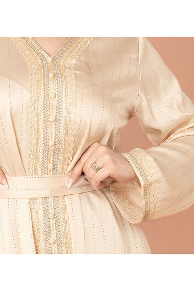 IKKXA Embellished Stripes V-neck Jalabiya
