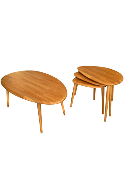 Fawdecor Asimetrik Masif Ahşap Orta Sehpa ve 3'lü Zigon Yan Sehpa Seti, Açık ...