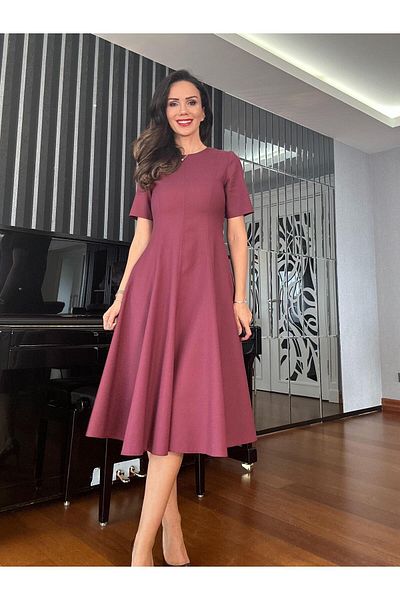 Atelier Derin Rochie burgundă cu talie cu volan