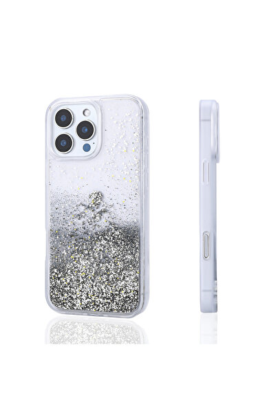 UnDePlus Apple iPhone 14 Pro Max Kılıf İçi Simli Sıvılı Şeffaf Keto Silikon K...