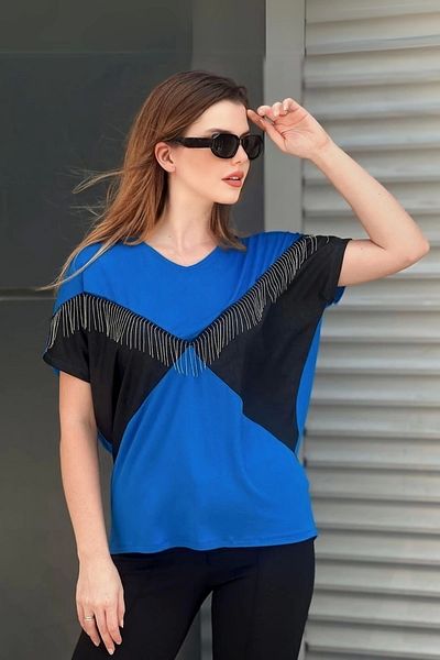aytemas Chain Detailed Fringed Front Piece Blouse