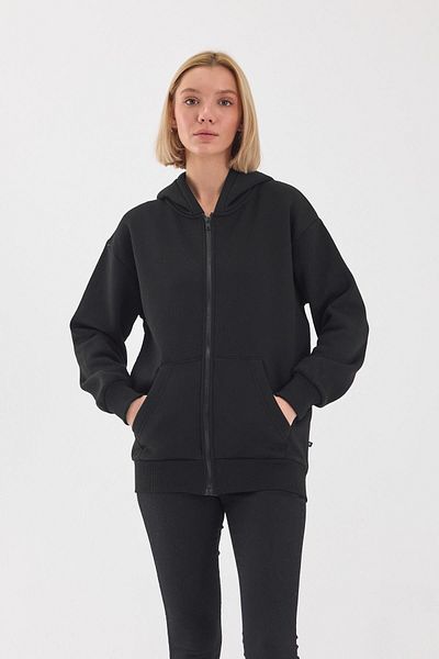 FİHA Unisex Plus Size Oversize Frakli Hooded Sweat - Black