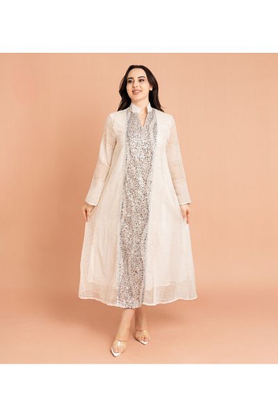 IKKXA Mandarin Collar Crystal Embroidery Jalabiya