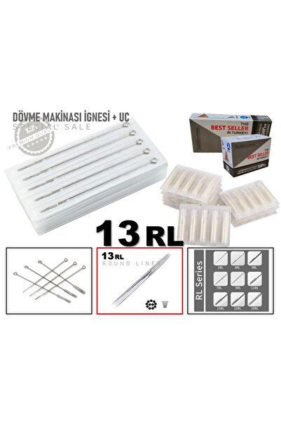 XLINETATTOO 13 RL Dövme Makinası İğnesi 10 Adet Iğne Ve 10 Adet Uç - 13rl